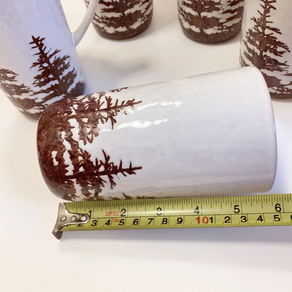 6 Handmade Rustic Pottery Pine Tree Forest Mugs - Picture 7 of 9